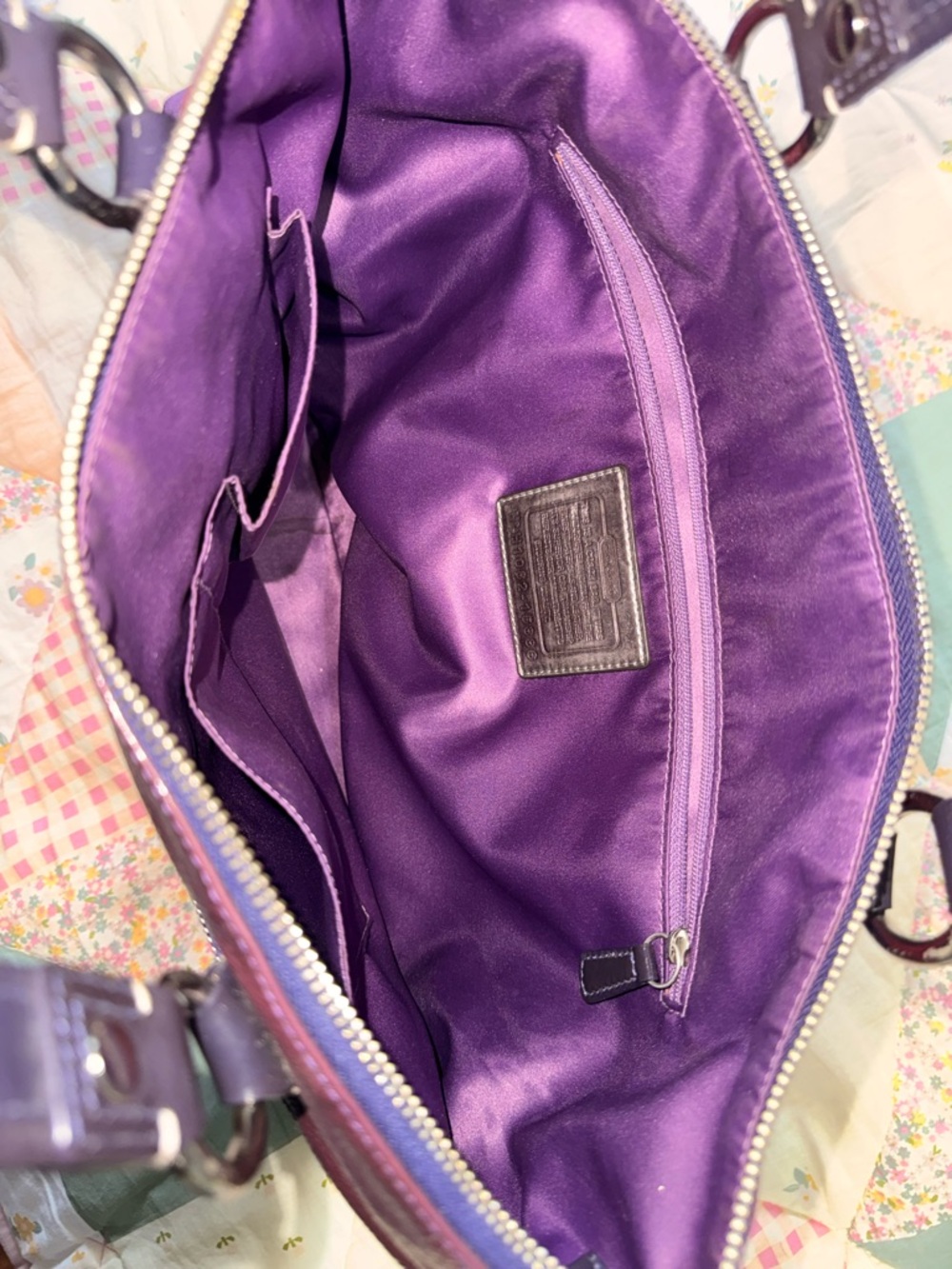 Coach Poppy Y2K Purple Plaid Travel Tote Bag with Zipper - Picture 3 of 5